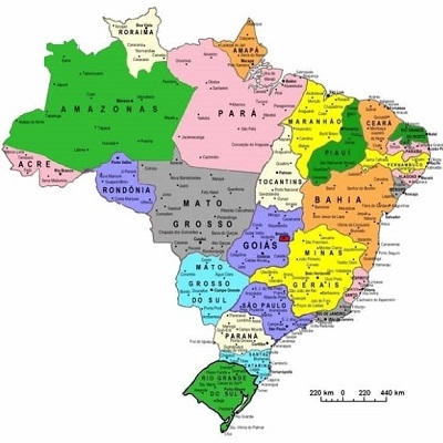 Brasilien Landkarte unterteilt 26 Bundesstaaten